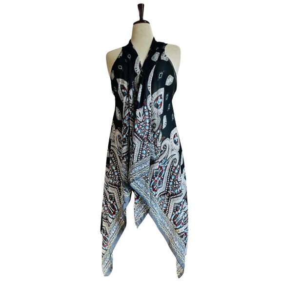 Boho Drape Vest | Paisley Print | Sheer  | Kimono Style | One Size Fits Most - Picture 3 of 10